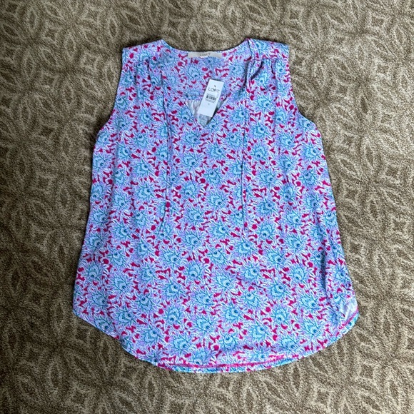 Loft Mixed Media Sleeveless Printed Tie Shell - Picture 1 of 4